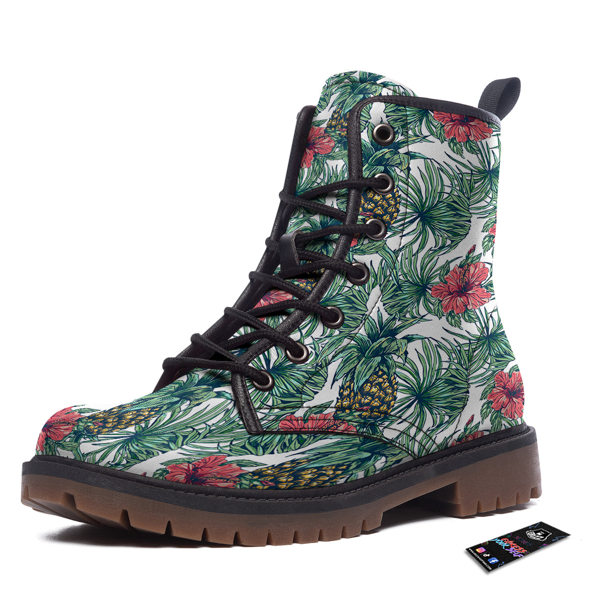 Pineapple White Tropical Print Pattern Work Boots-grizzshop