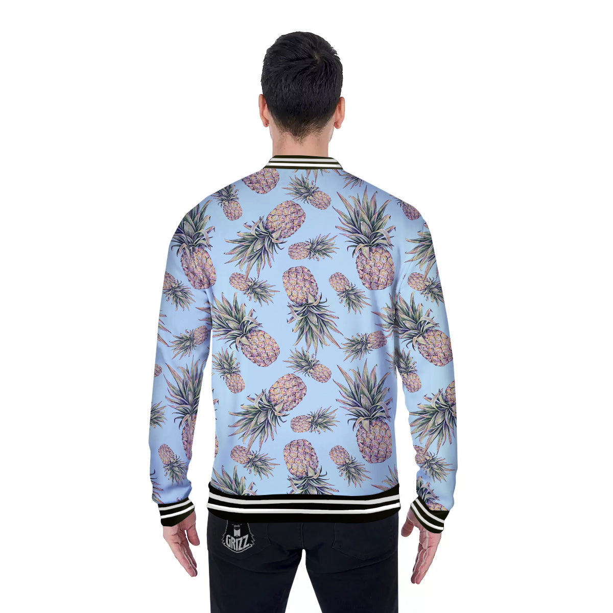 Pineapple White Watercolor Print Pattern Baseball Jacket-grizzshop