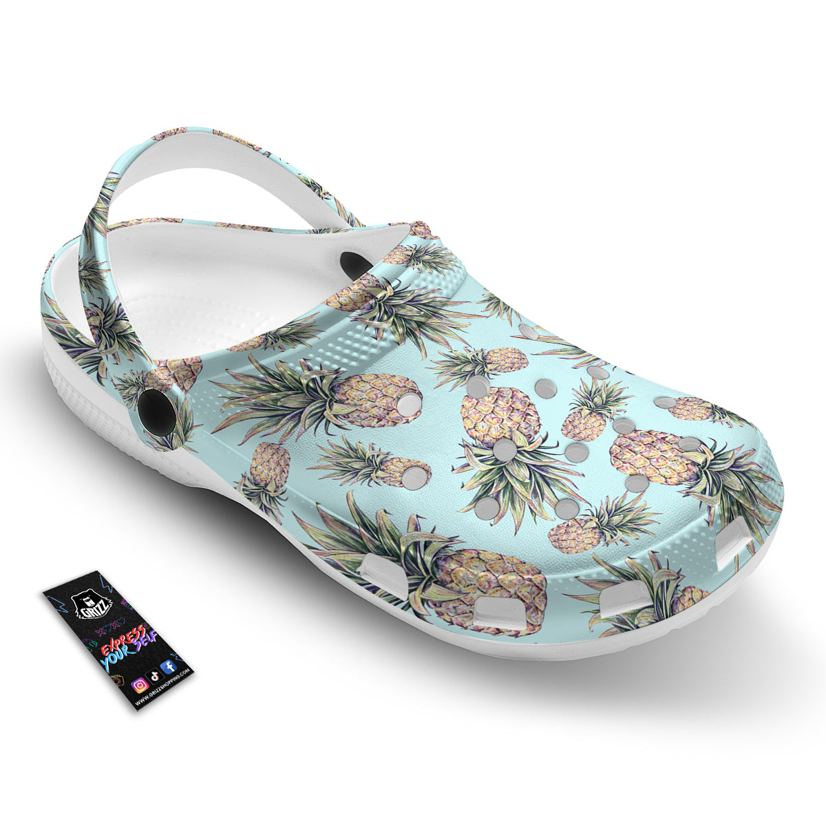 Pineapple White Watercolor Print Pattern Clog-grizzshop