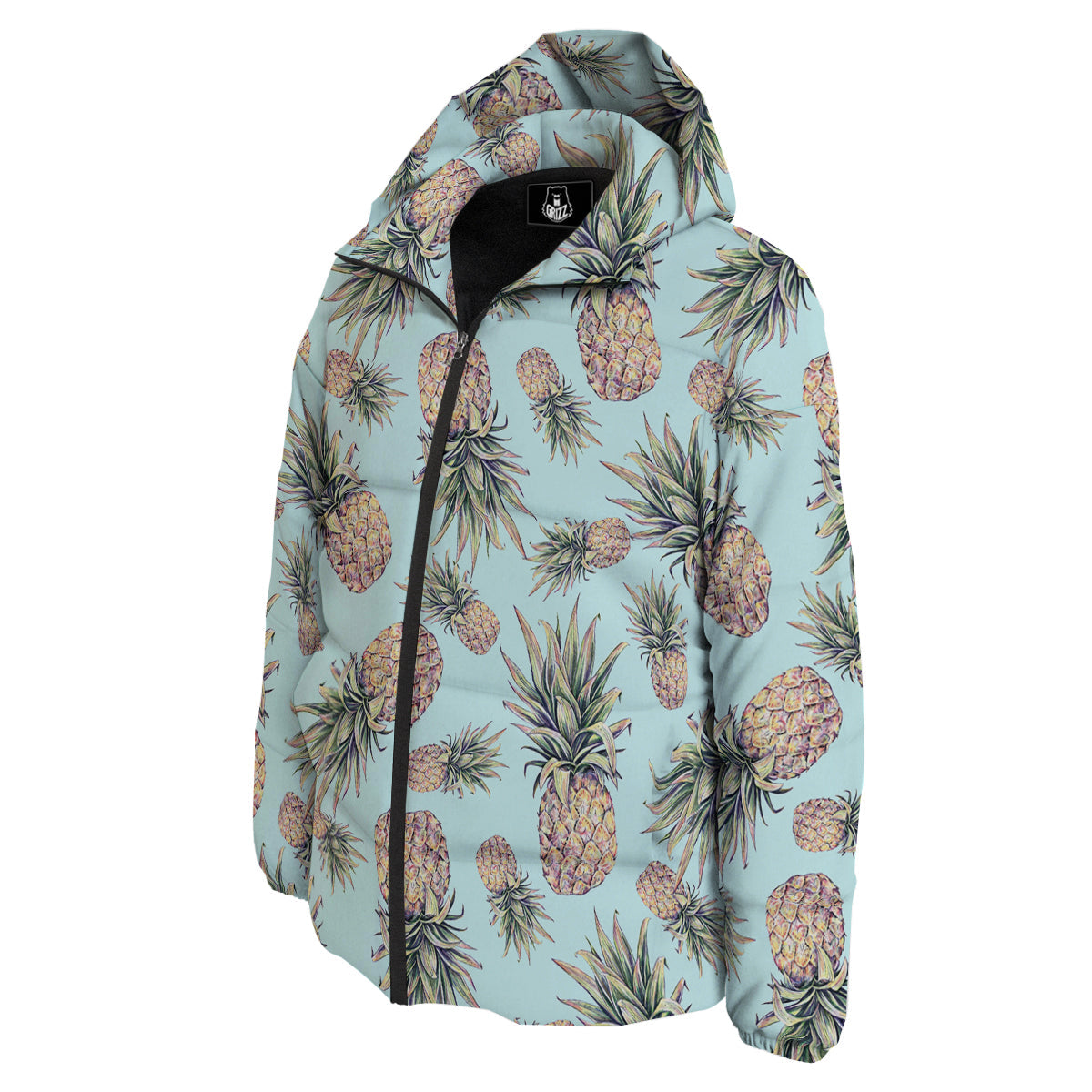 Pineapple White Watercolor Print Pattern Down Jacket-grizzshop