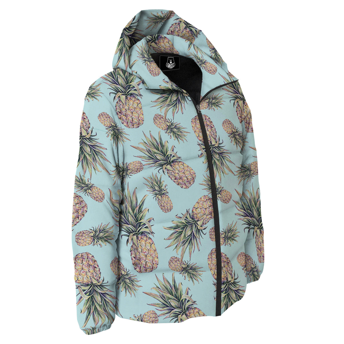 Pineapple White Watercolor Print Pattern Down Jacket-grizzshop