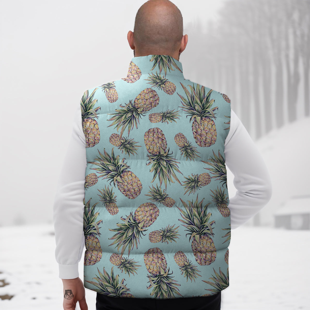 Pineapple White Watercolor Print Pattern Down Vest-grizzshop