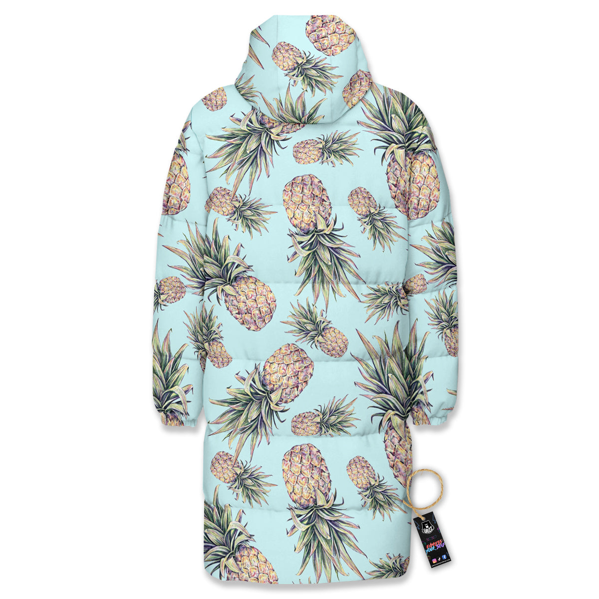 Pineapple White Watercolor Print Pattern Long Down Jacket-grizzshop