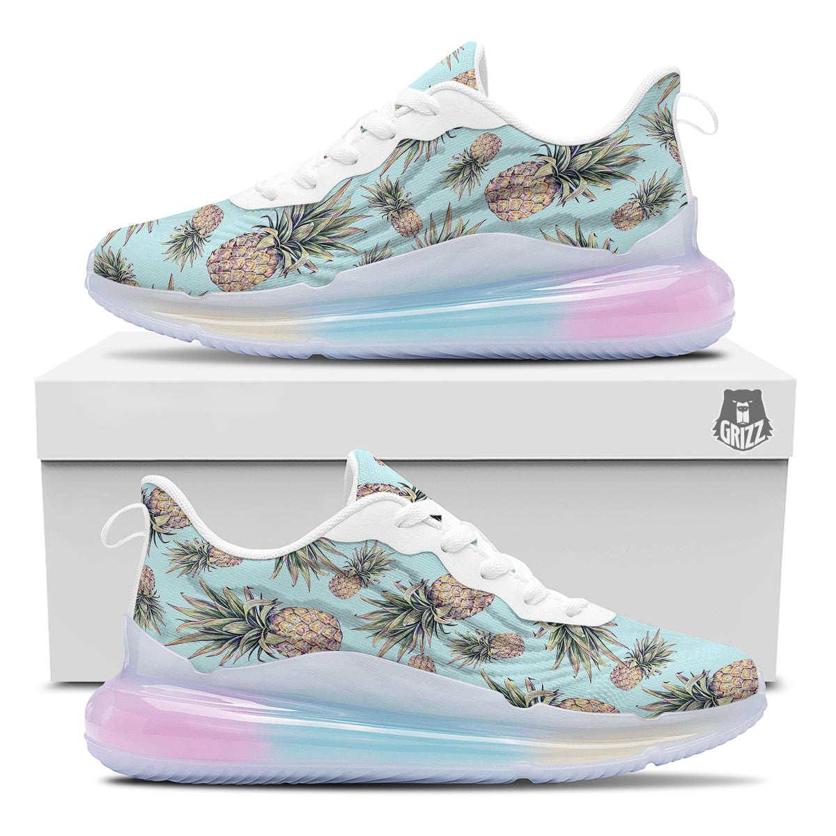 Pineapple White Watercolor Print Pattern Running Sneakers-grizzshop