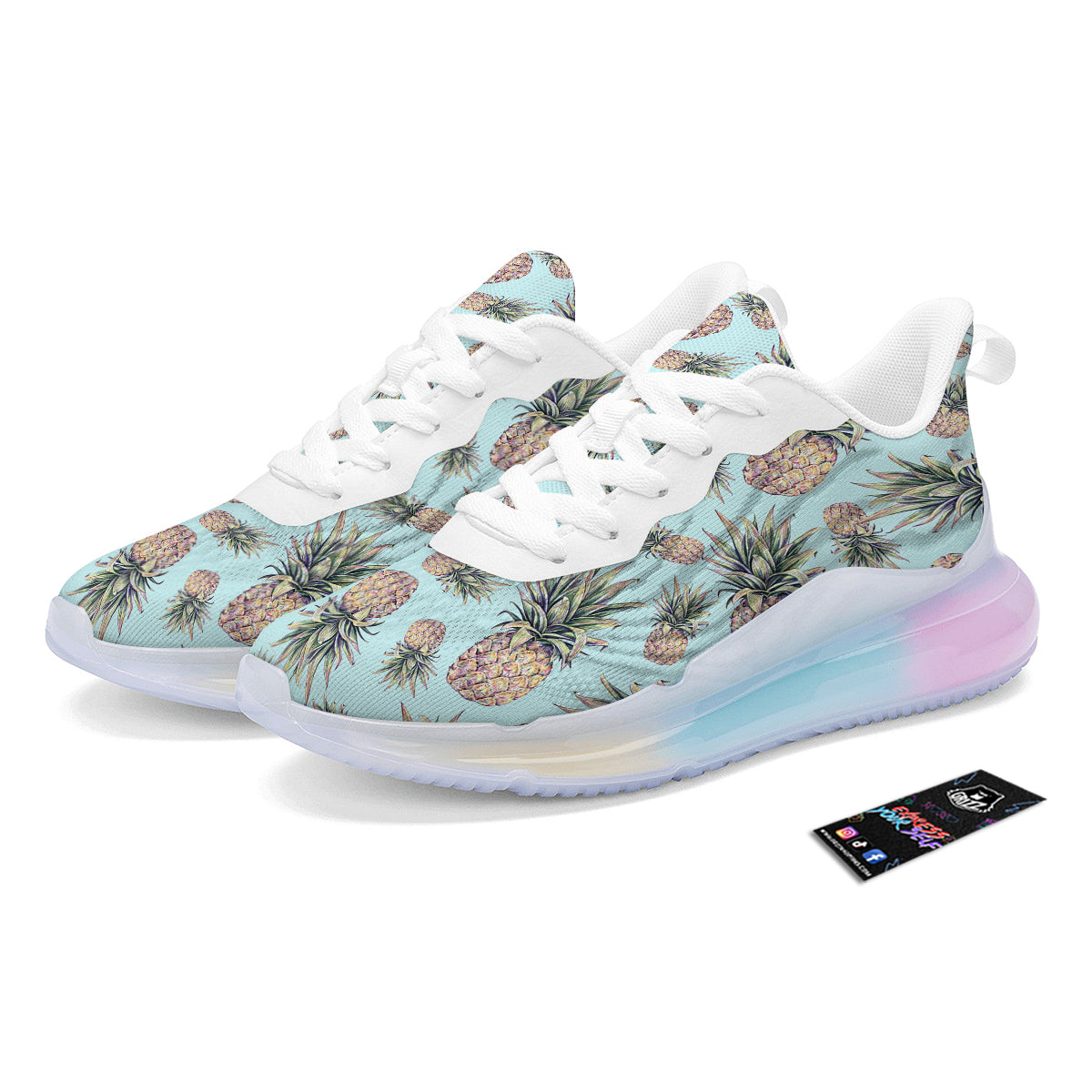Pineapple White Watercolor Print Pattern Running Sneakers-grizzshop