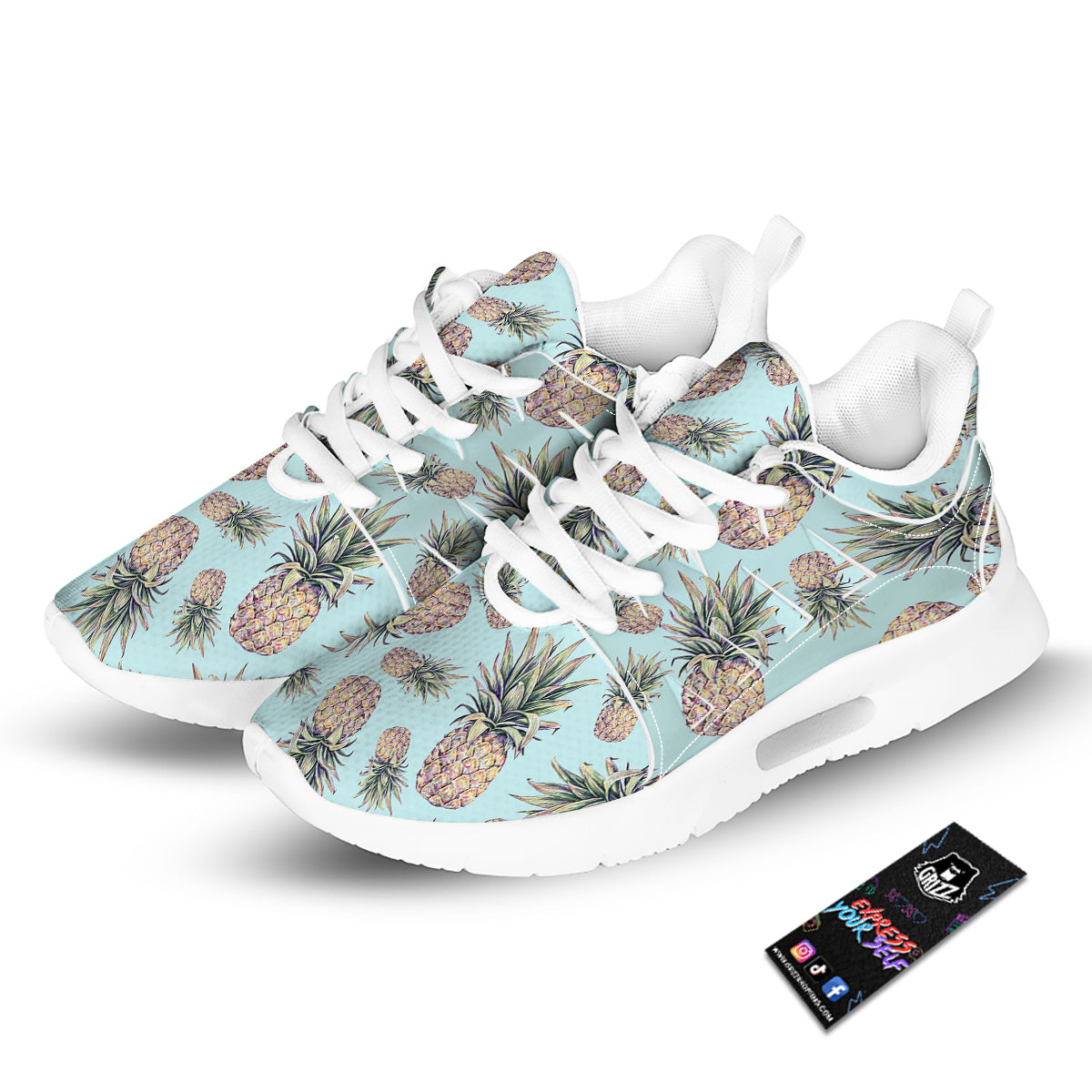 Pineapple White Watercolor Print Pattern Tennis Shoes-grizzshop