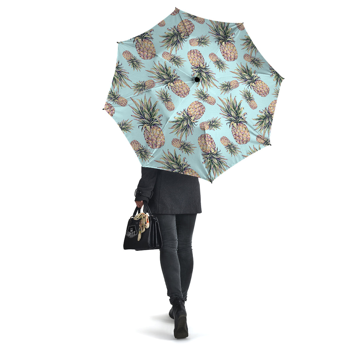 Pineapple White Watercolor Print Pattern Umbrella-grizzshop