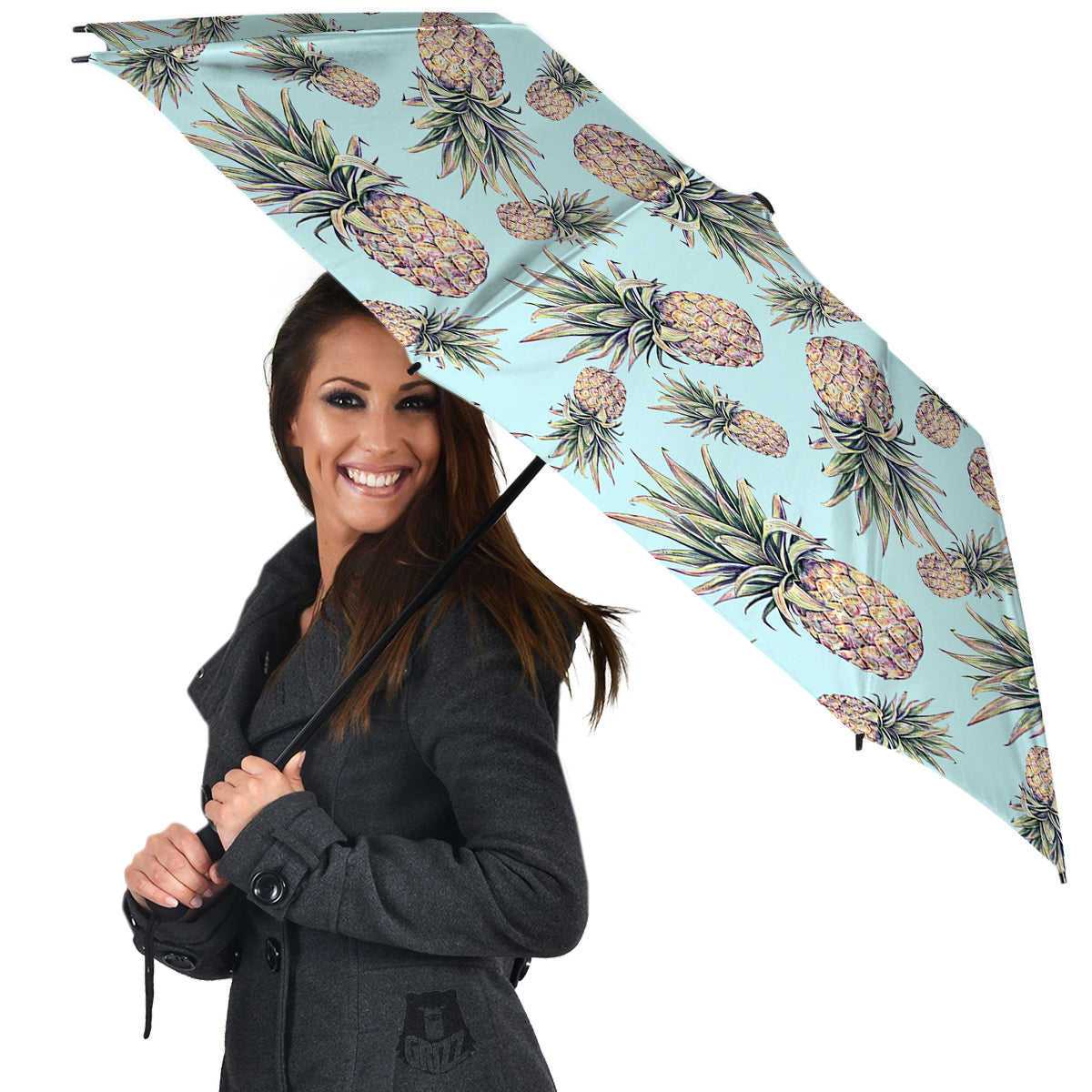 Pineapple White Watercolor Print Pattern Umbrella-grizzshop