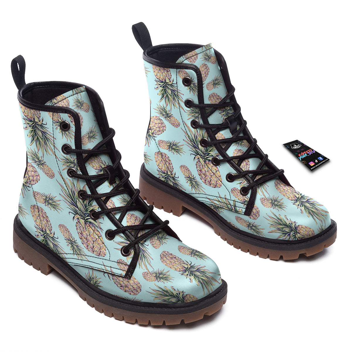 Pineapple White Watercolor Print Pattern Work Boots-grizzshop