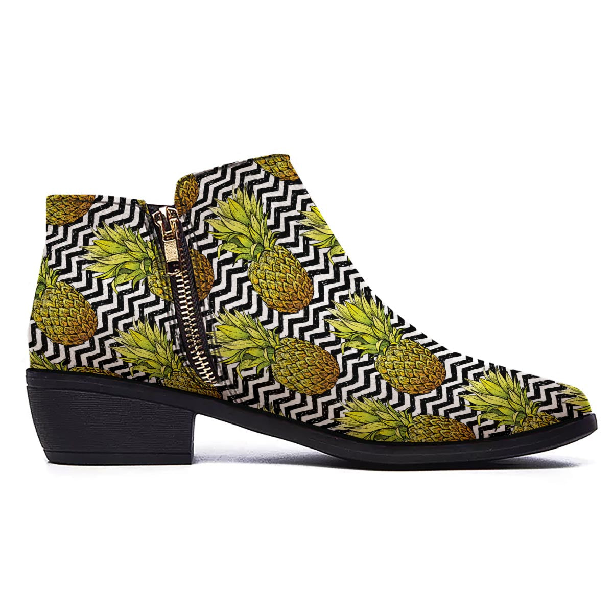 Pineapple White Zig Zag Print Pattern Ankle Boots-grizzshop