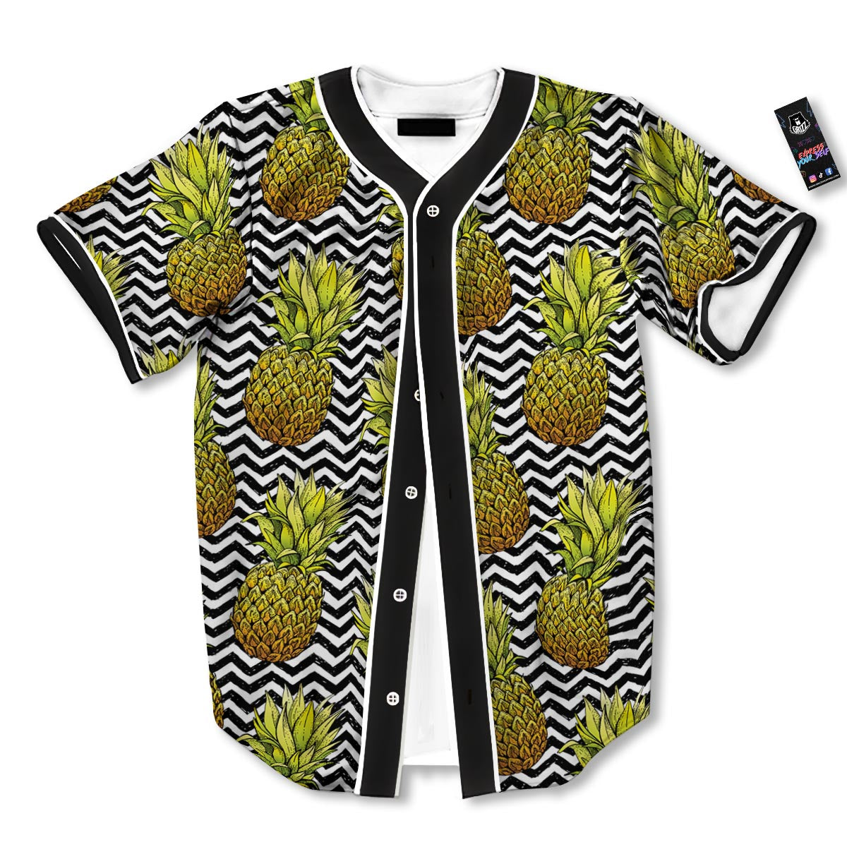 Pineapple White Zig Zag Print Pattern Baseball Jersey-grizzshop