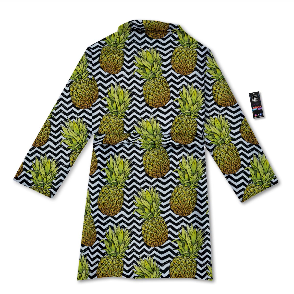 Pineapple White Zig Zag Print Pattern Bathrobe-grizzshop
