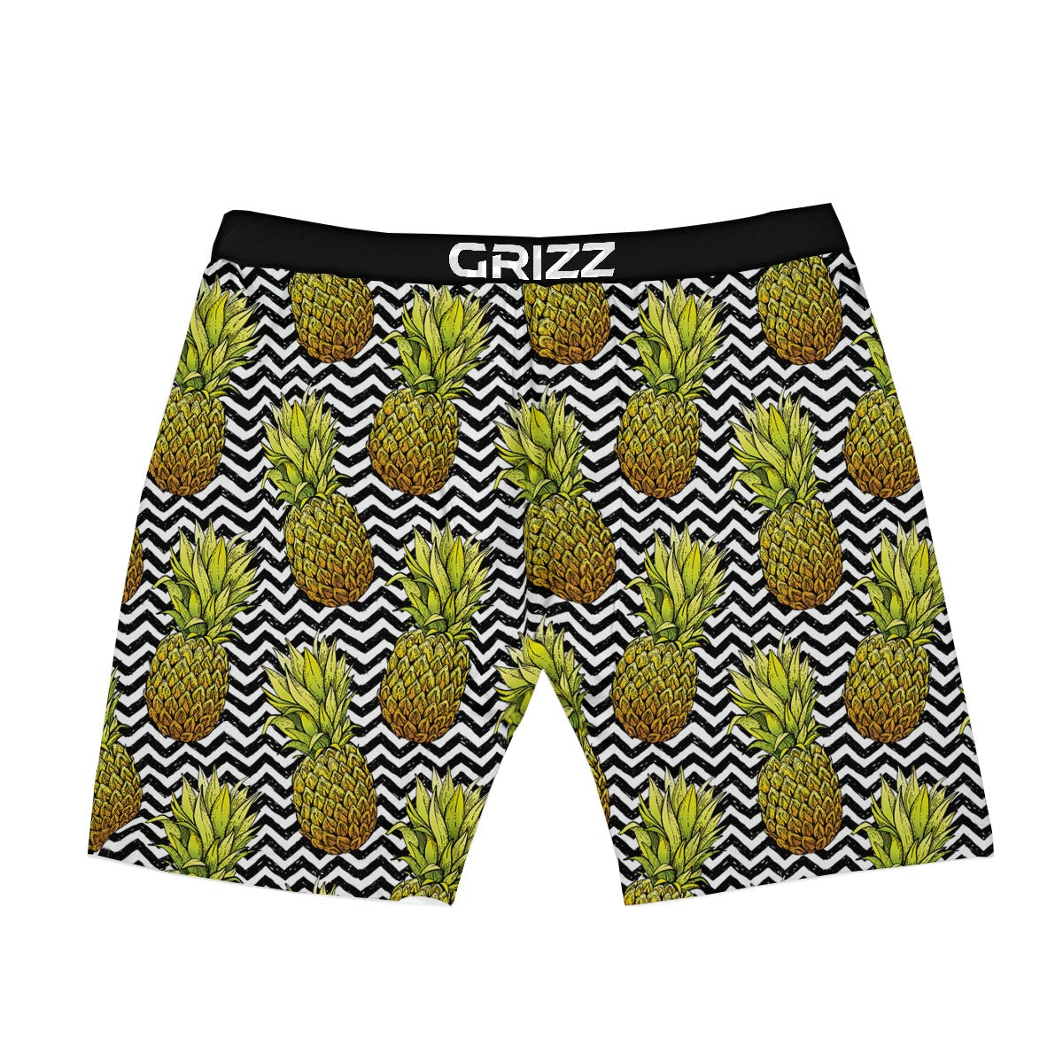 Pineapple White Zig Zag Print Pattern Boxer Briefs-grizzshop