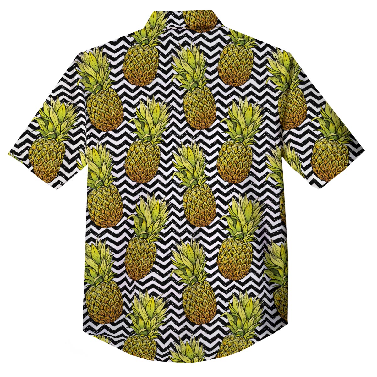 Pineapple White Zig Zag Print Pattern Button Up Shirt-grizzshop