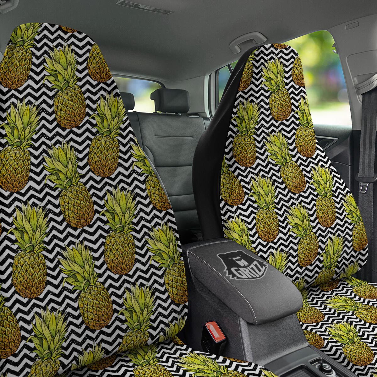 Pineapple White Zig Zag Print Pattern Car Seat Covers-grizzshop