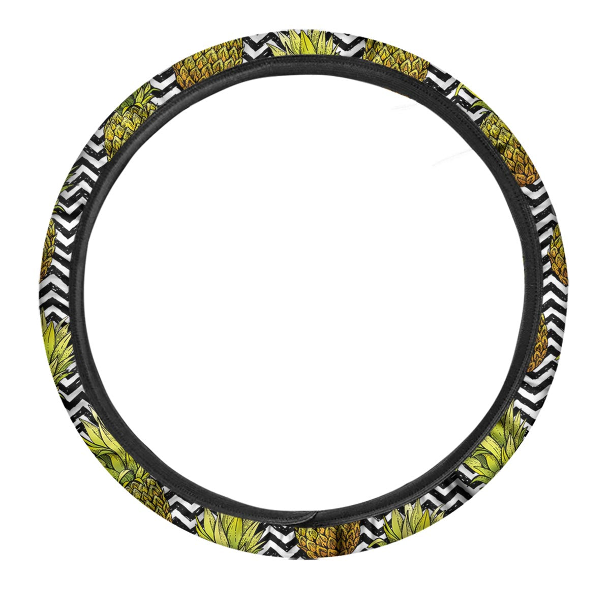 Pineapple White Zig Zag Print Pattern Car Steering Wheel Cover-grizzshop