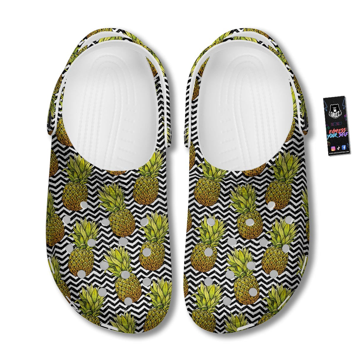 Pineapple White Zig Zag Print Pattern Clog-grizzshop