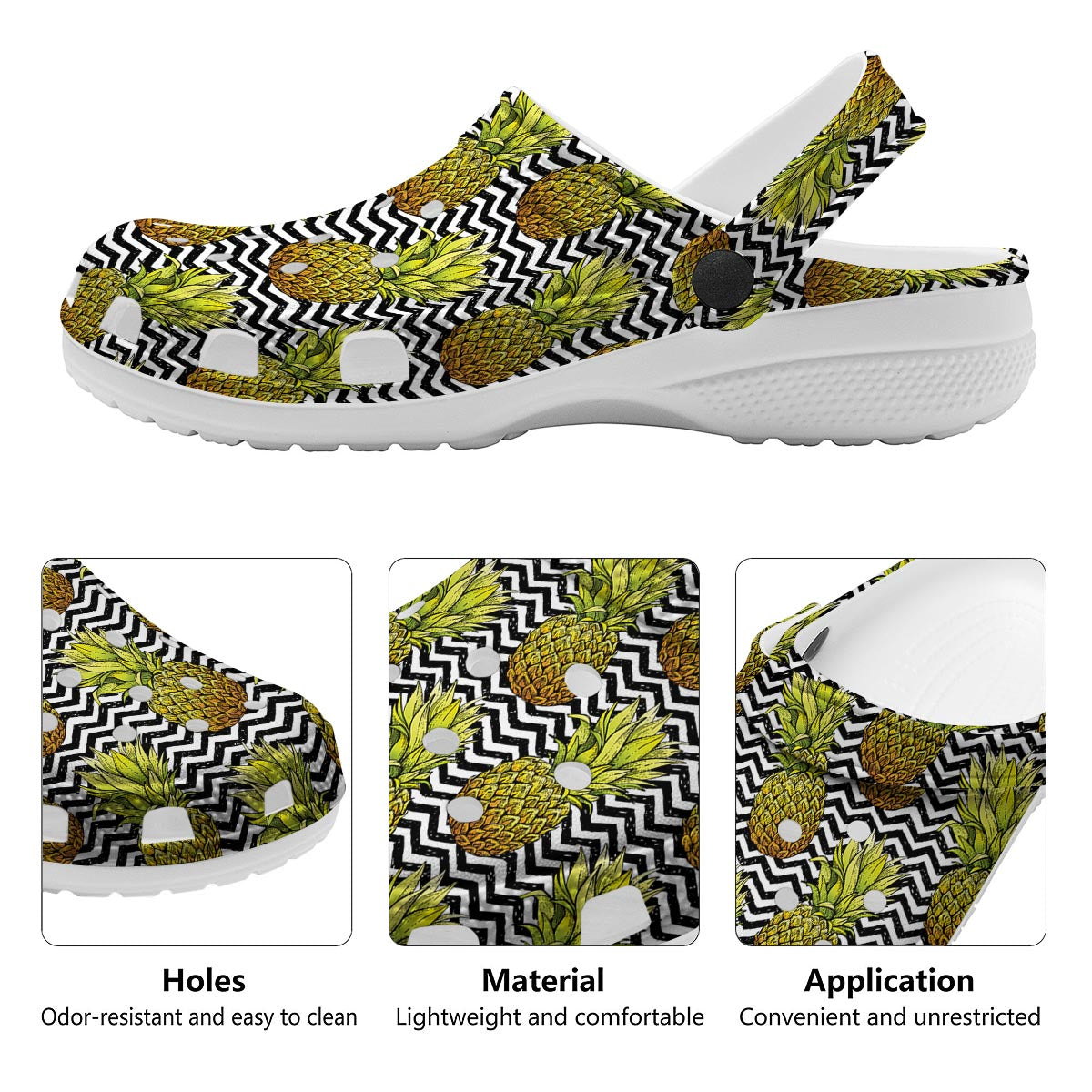 Pineapple White Zig Zag Print Pattern Clog-grizzshop