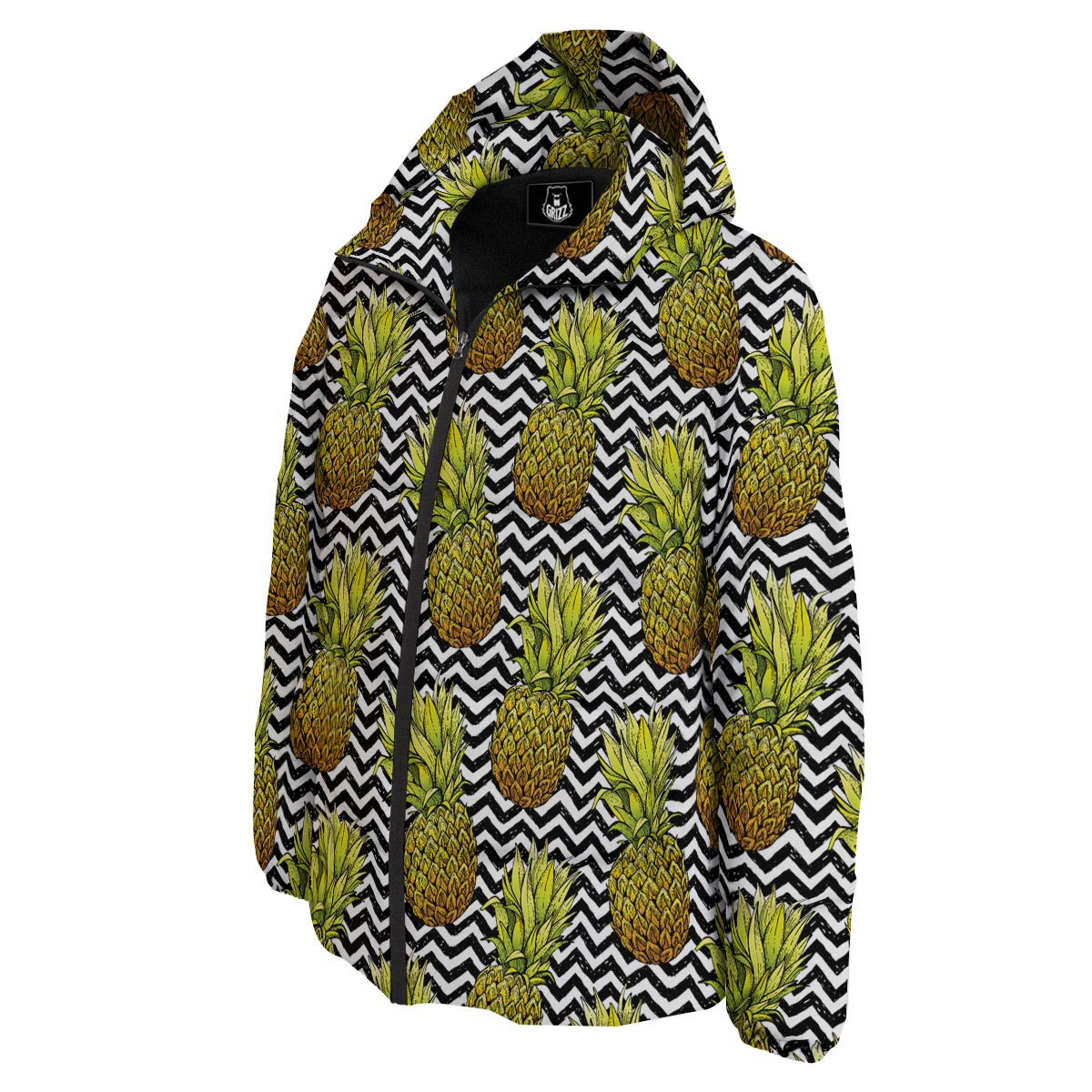 Pineapple White Zig Zag Print Pattern Down Jacket-grizzshop