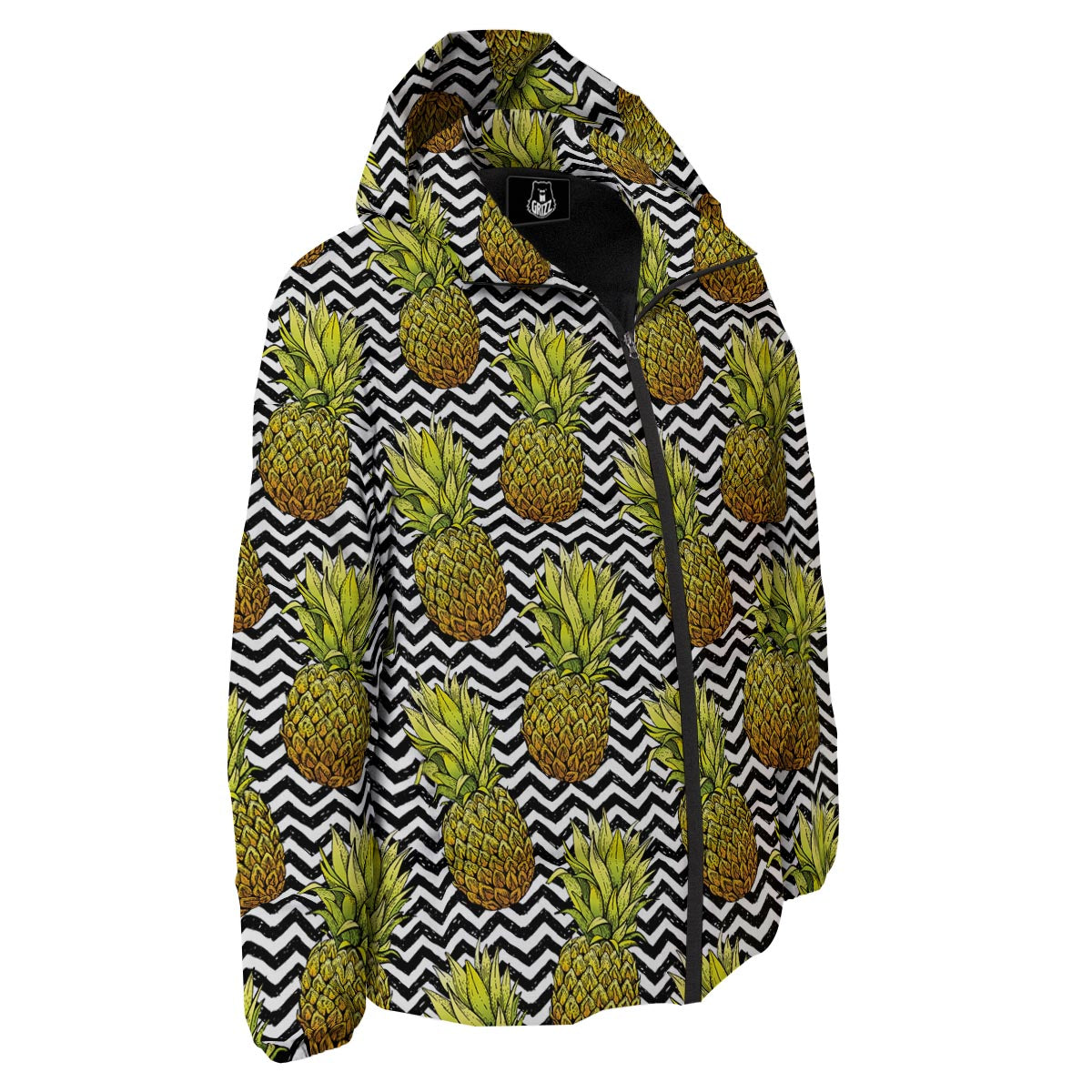 Pineapple White Zig Zag Print Pattern Down Jacket-grizzshop