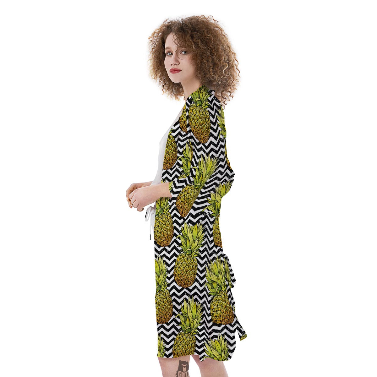 Pineapple White Zig Zag Print Pattern Kimono-grizzshop