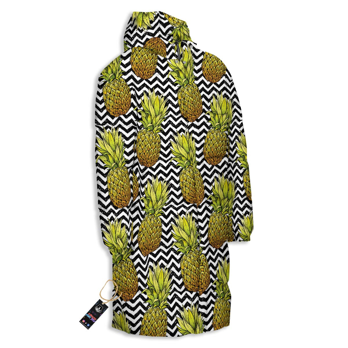 Pineapple White Zig Zag Print Pattern Long Down Jacket-grizzshop