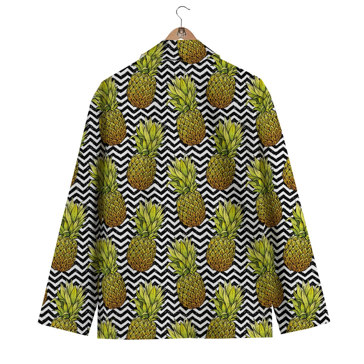 Pineapple White Zig Zag Print Pattern Men's Blazer-grizzshop