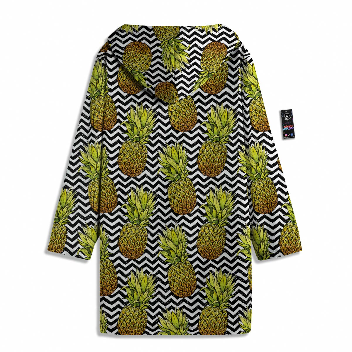 Pineapple White Zig Zag Print Pattern Men's Windbreaker Jacket-grizzshop