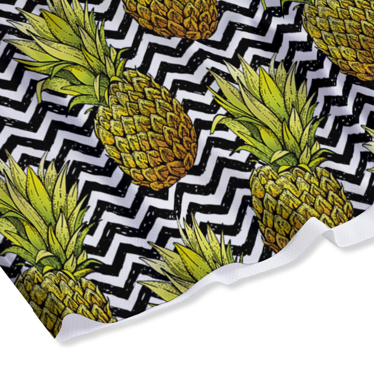 Pineapple White Zig Zag Print Pattern Mesh Shorts-grizzshop