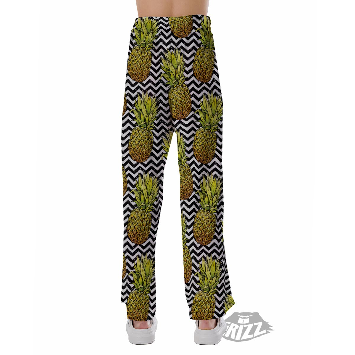 Pineapple White Zig Zag Print Pattern Pajama Pants-grizzshop