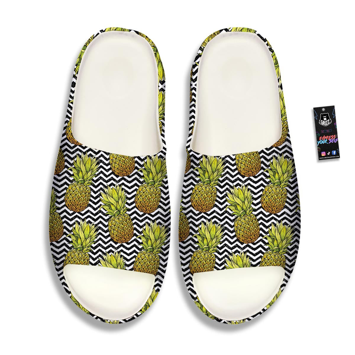 Pineapple White Zig Zag Print Pattern Sandals-grizzshop