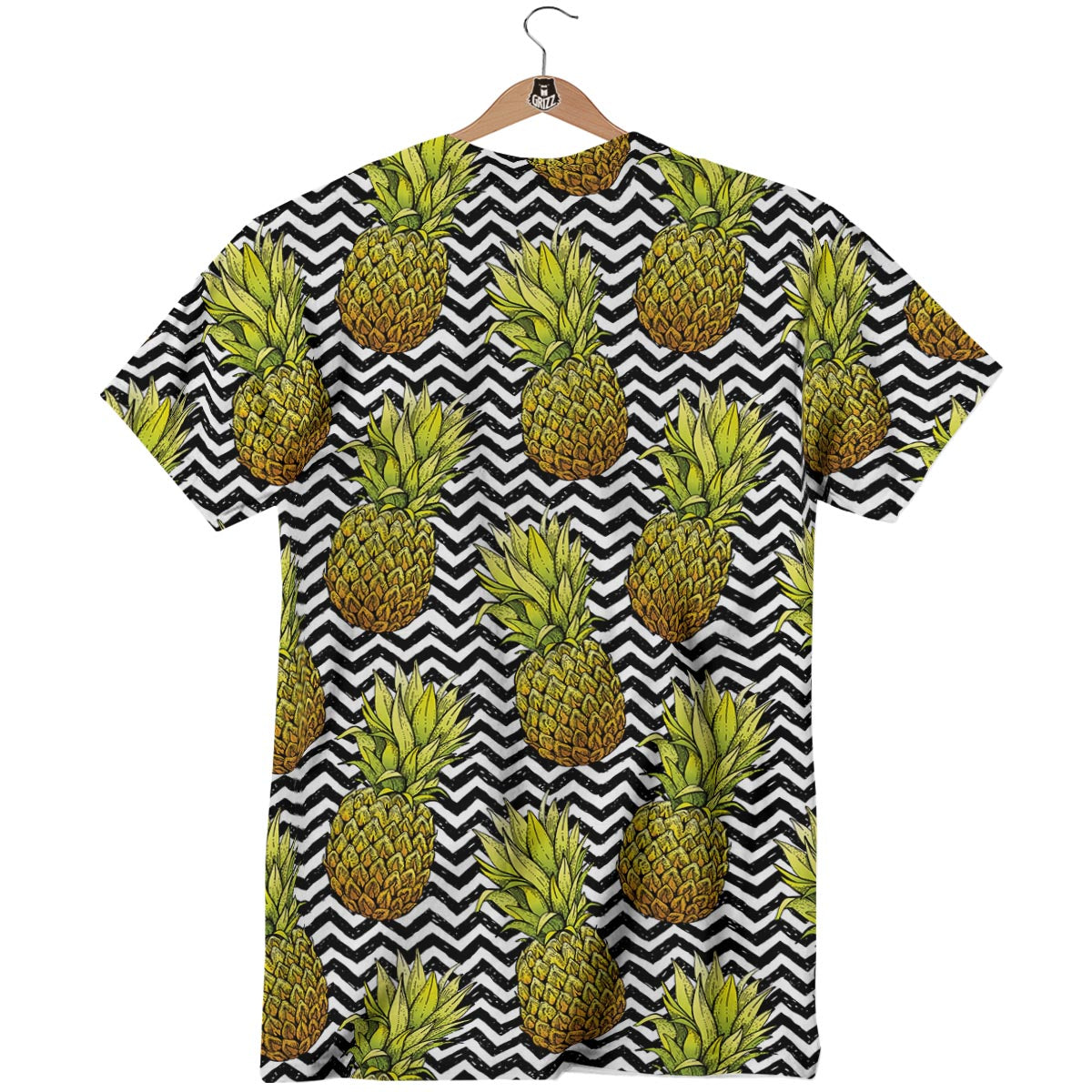 Pineapple White Zig Zag Print Pattern T-Shirt-grizzshop