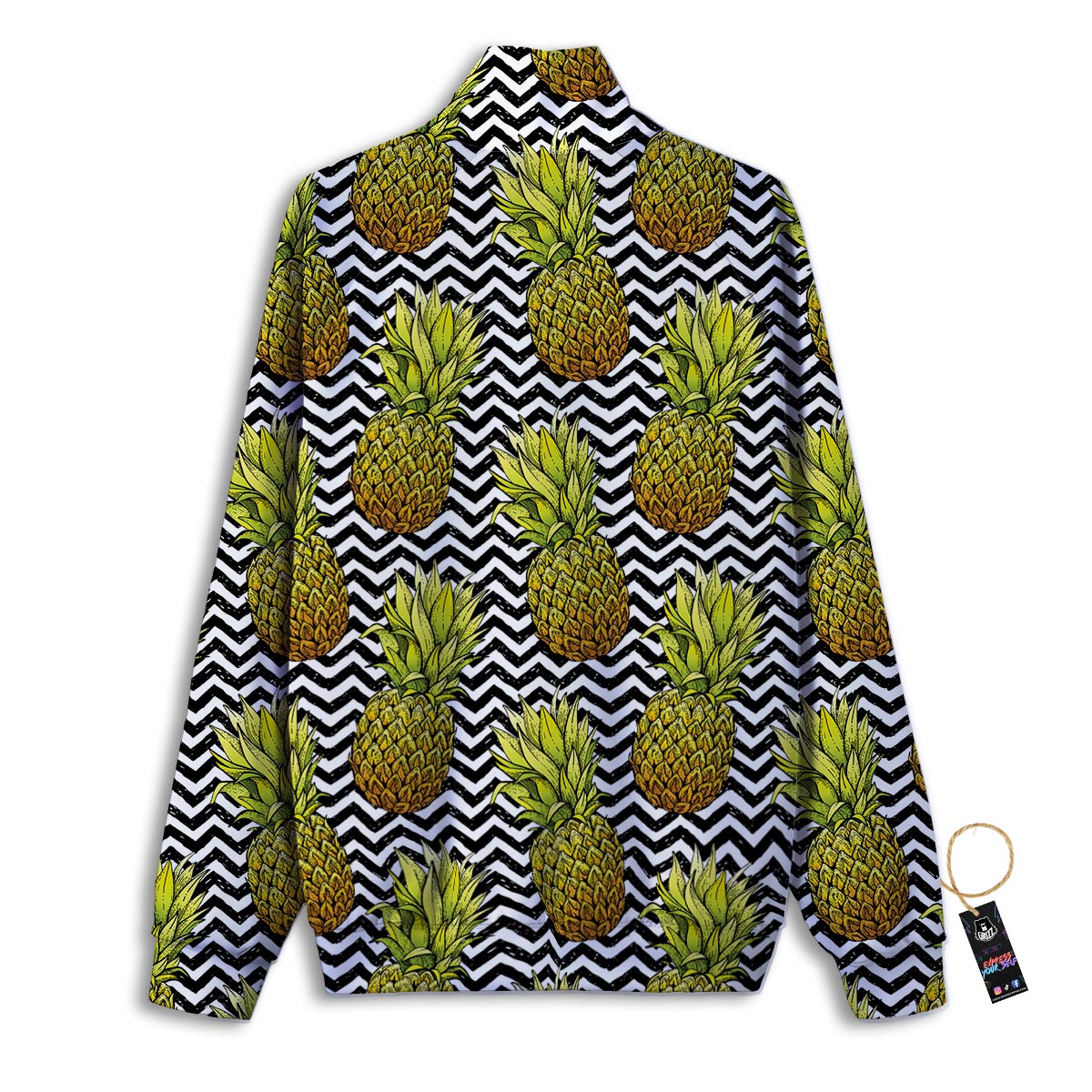 Pineapple White Zig Zag Print Pattern Track Jacket-grizzshop
