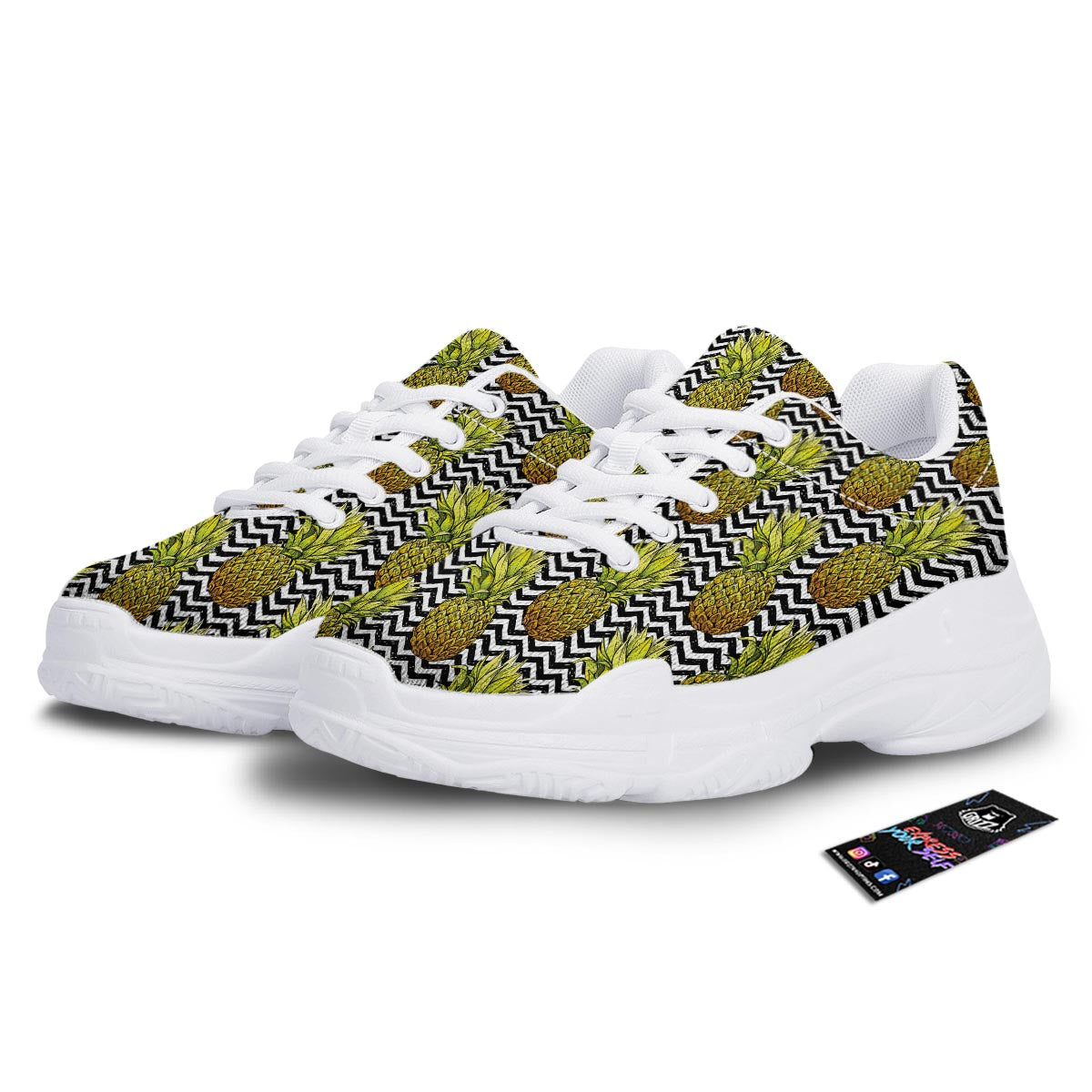 Pineapple White Zig Zag Print Pattern White Chunky Shoes-grizzshop