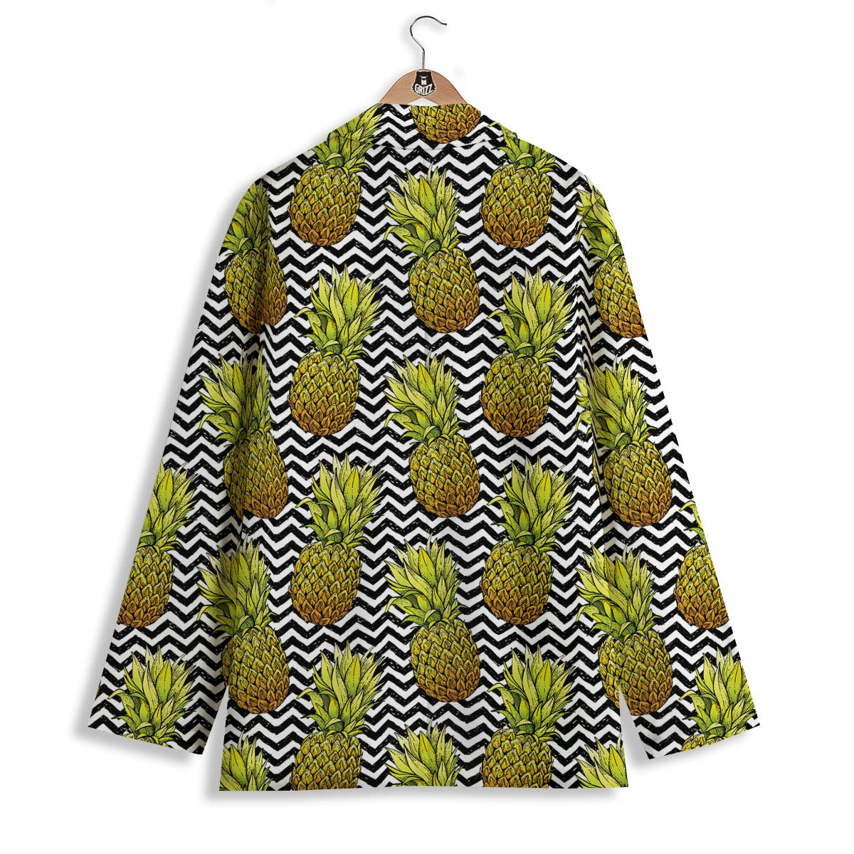 Pineapple White Zig Zag Print Pattern Women's Blazer-grizzshop