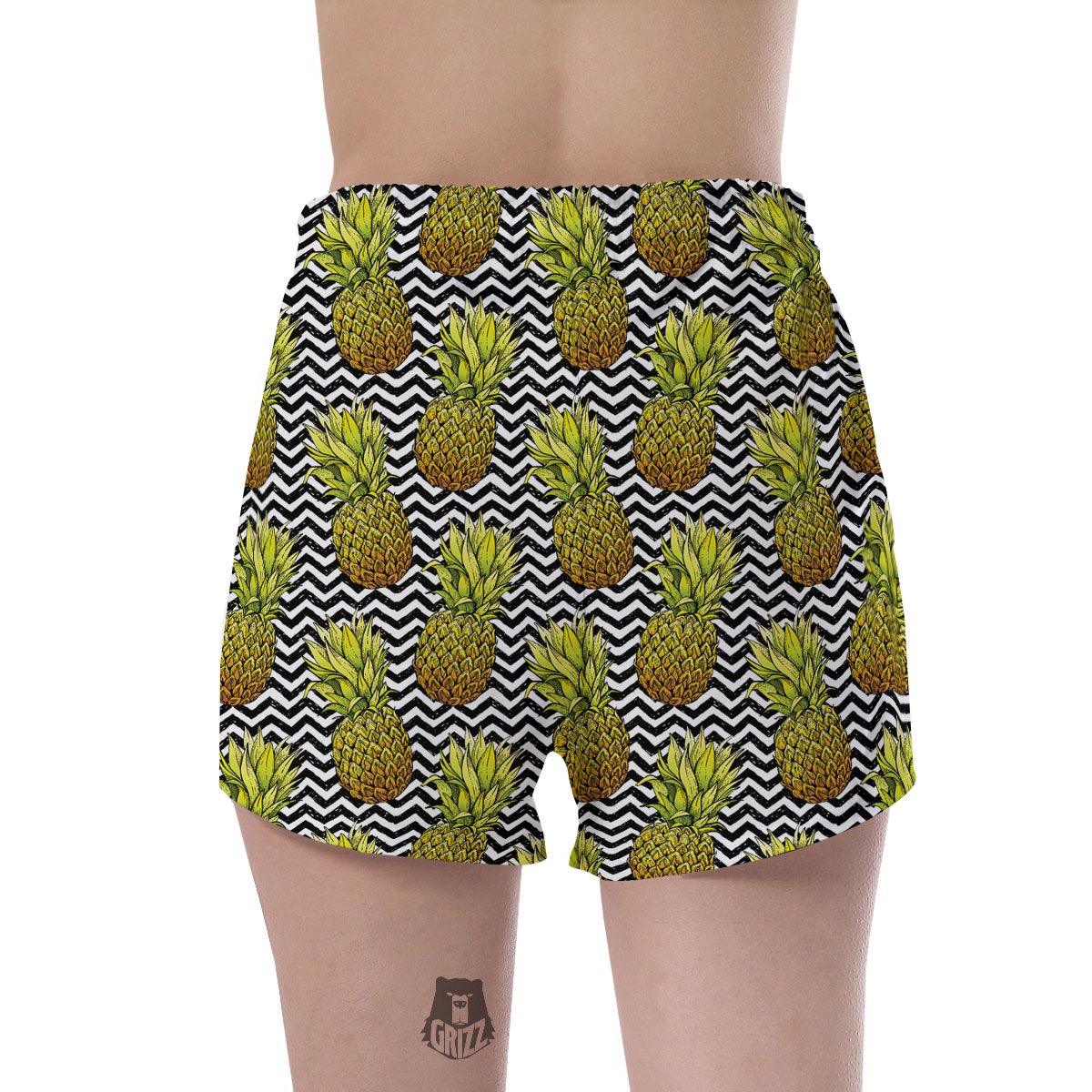 Pineapple White Zig Zag Print Pattern Women's Shorts-grizzshop