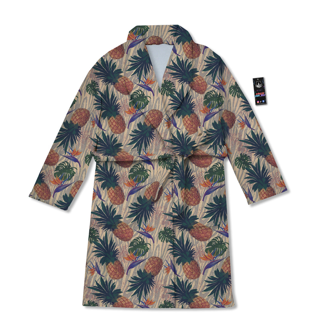 Pineapple Zebra Beige Print Pattern Bathrobe-grizzshop