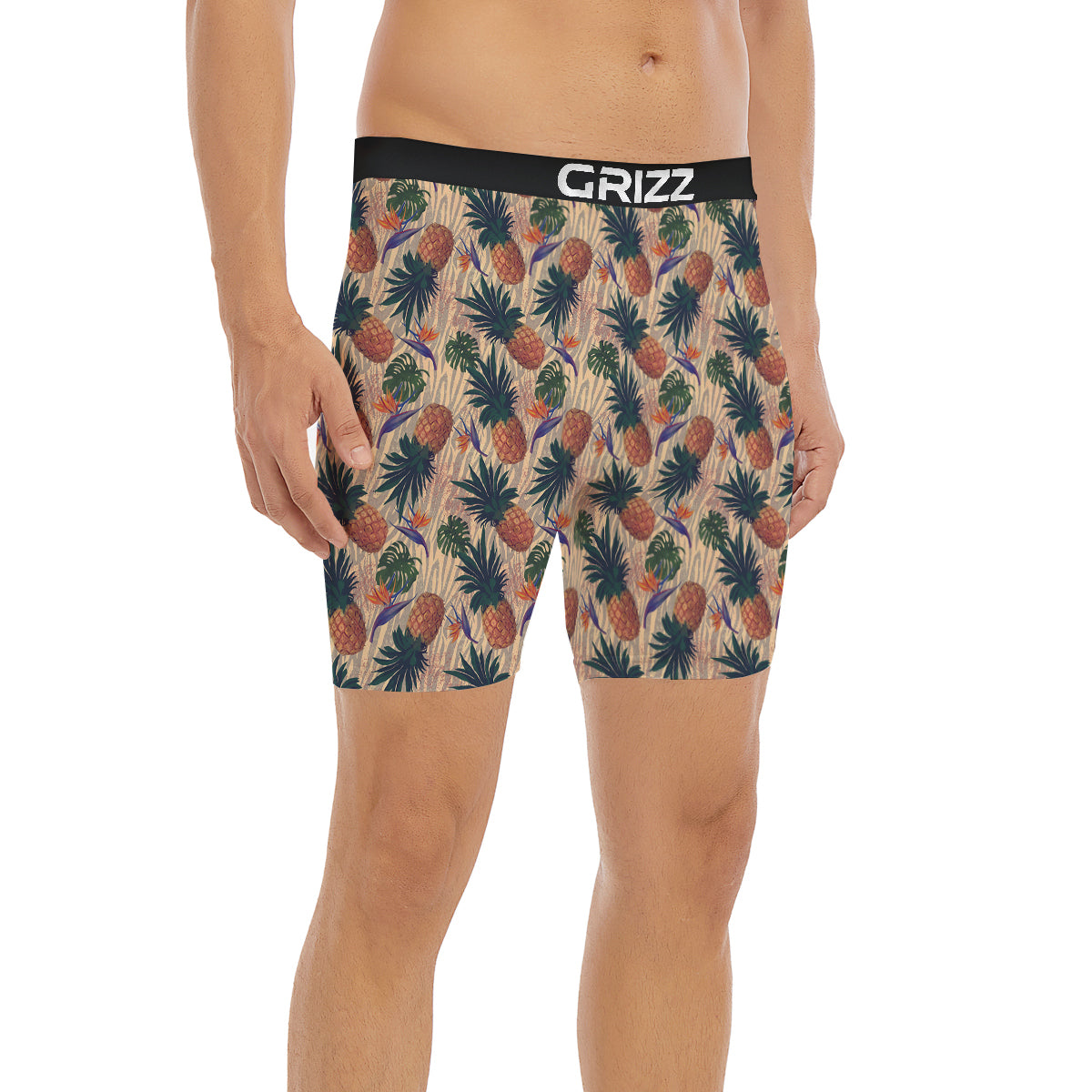 Pineapple Zebra Beige Print Pattern Boxer Briefs-grizzshop