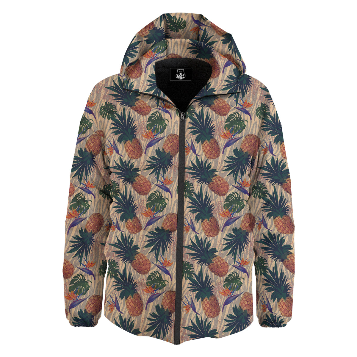 Pineapple Zebra Beige Print Pattern Down Jacket-grizzshop