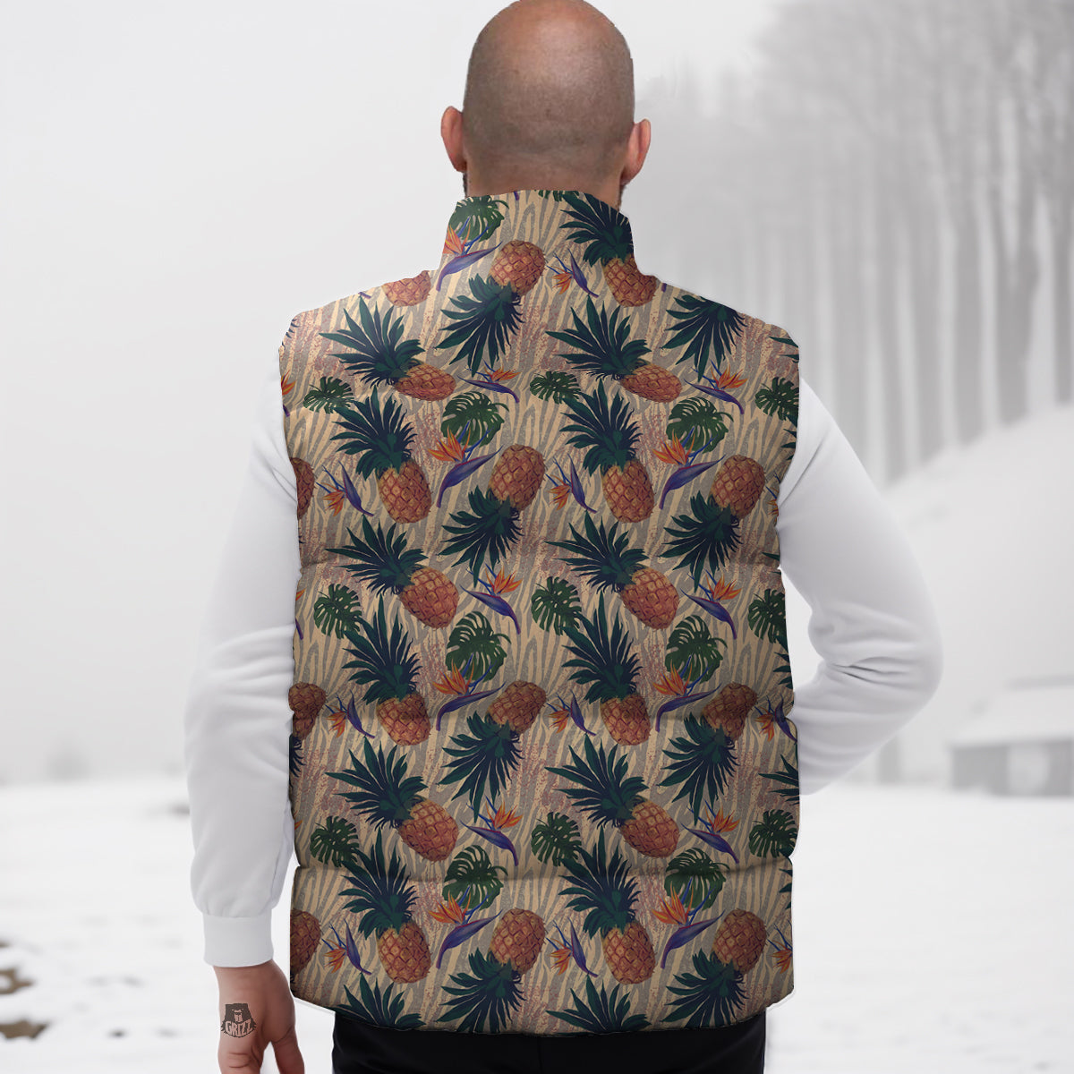 Pineapple Zebra Beige Print Pattern Down Vest-grizzshop