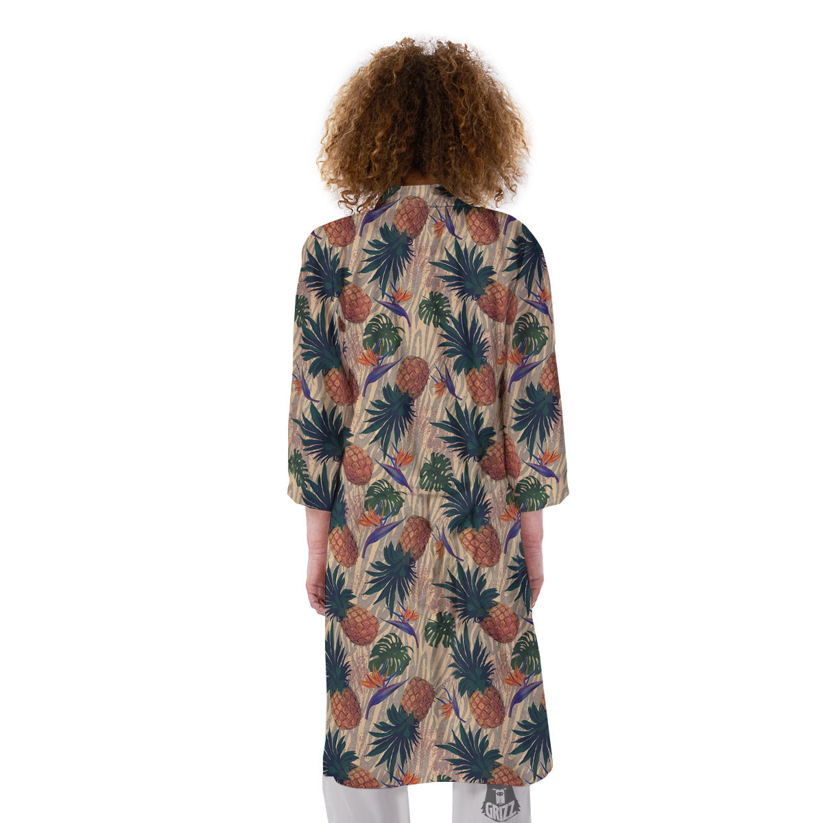 Pineapple Zebra Beige Print Pattern Kimono-grizzshop