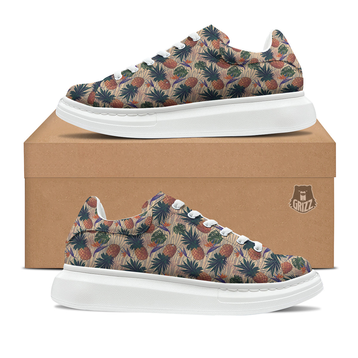Pineapple Zebra Beige Print Pattern Platform Shoes-grizzshop