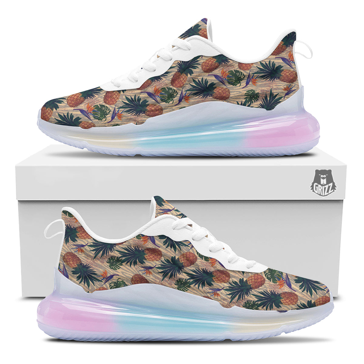Pineapple Zebra Beige Print Pattern Running Sneakers-grizzshop