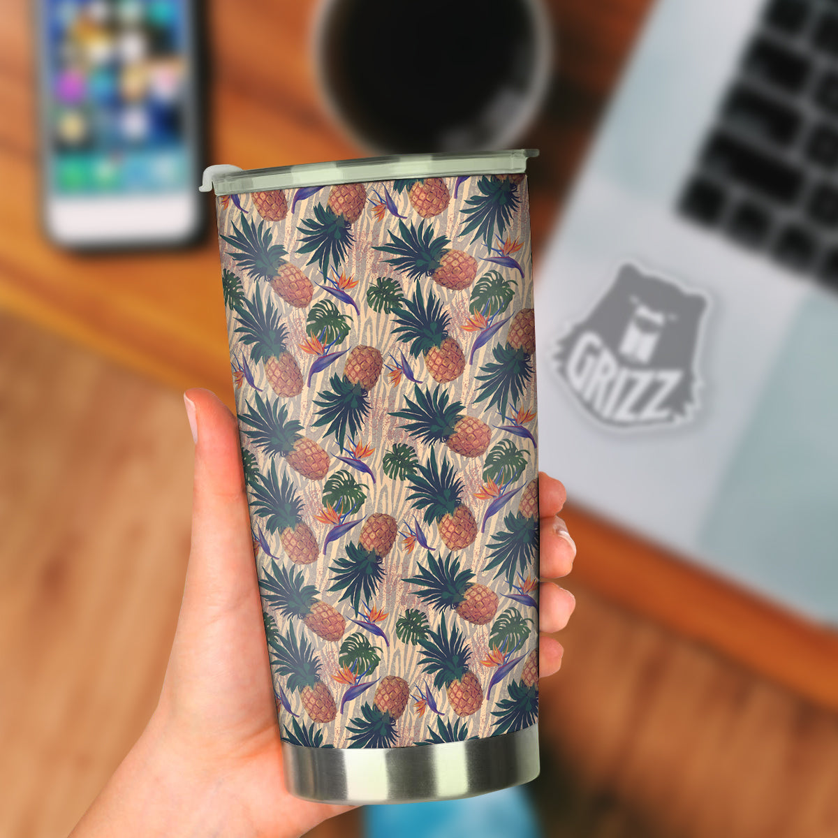 Pineapple Zebra Beige Print Pattern Tumbler-grizzshop