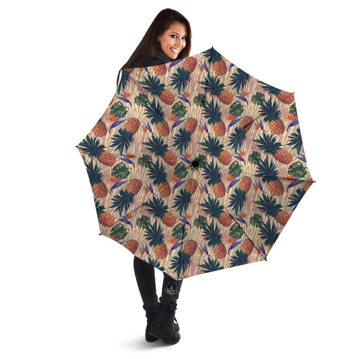Pineapple Zebra Beige Print Pattern Umbrella-grizzshop