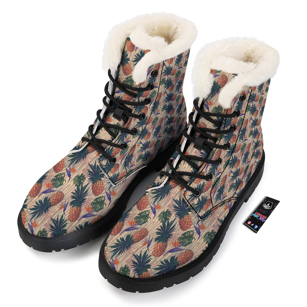 Pineapple Zebra Beige Print Pattern Winter Boots-grizzshop
