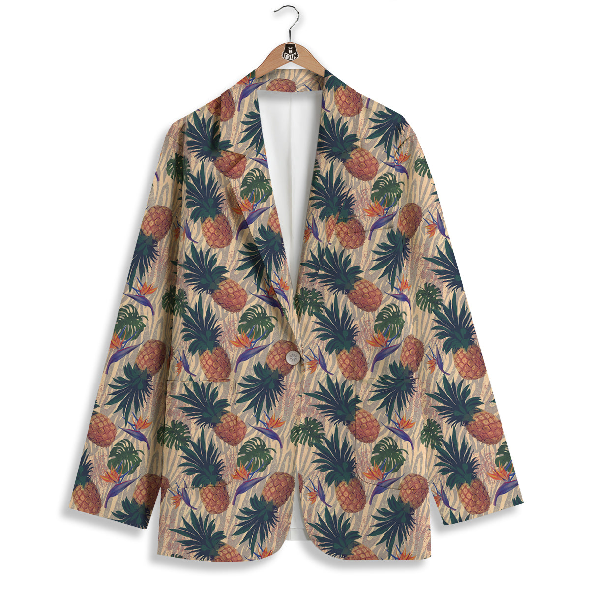 Pineapple Zebra Beige Print Pattern Women's Blazer-grizzshop