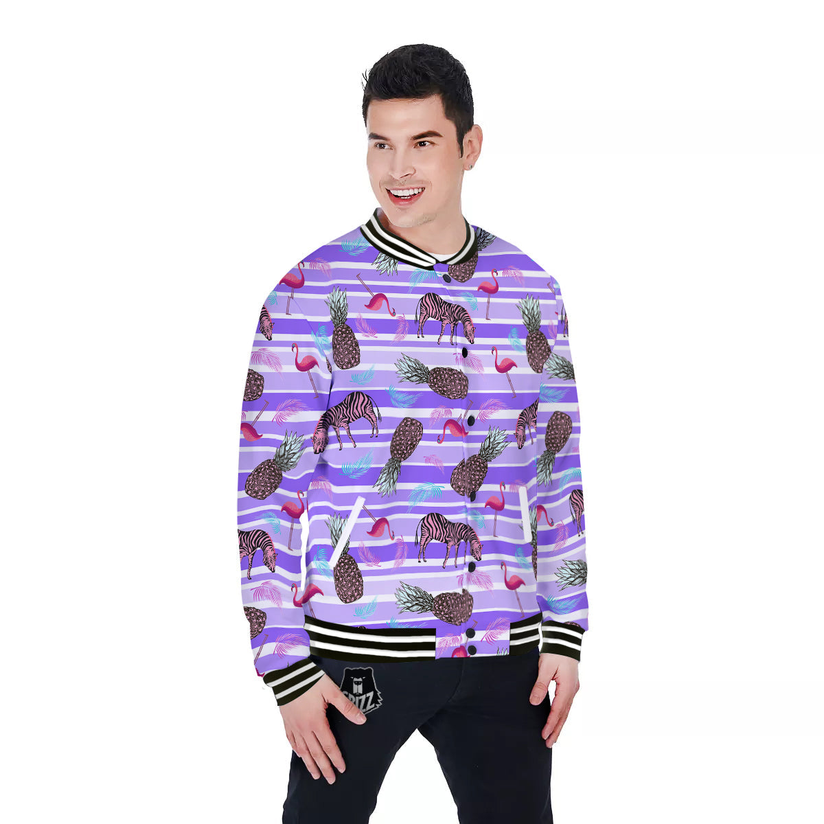 Pineapple Zebra Vintage Print Pattern Baseball Jacket-grizzshop
