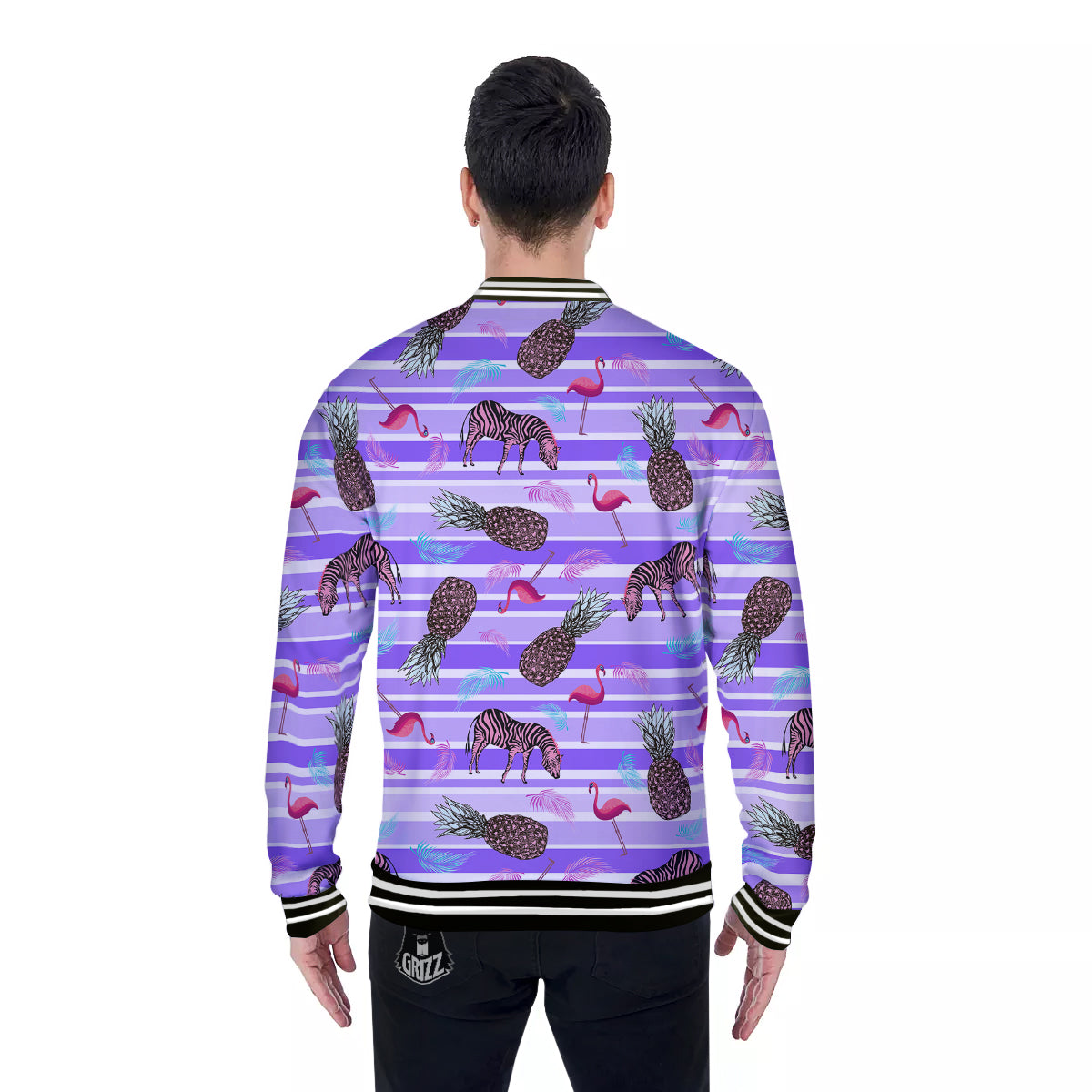 Pineapple Zebra Vintage Print Pattern Baseball Jacket-grizzshop