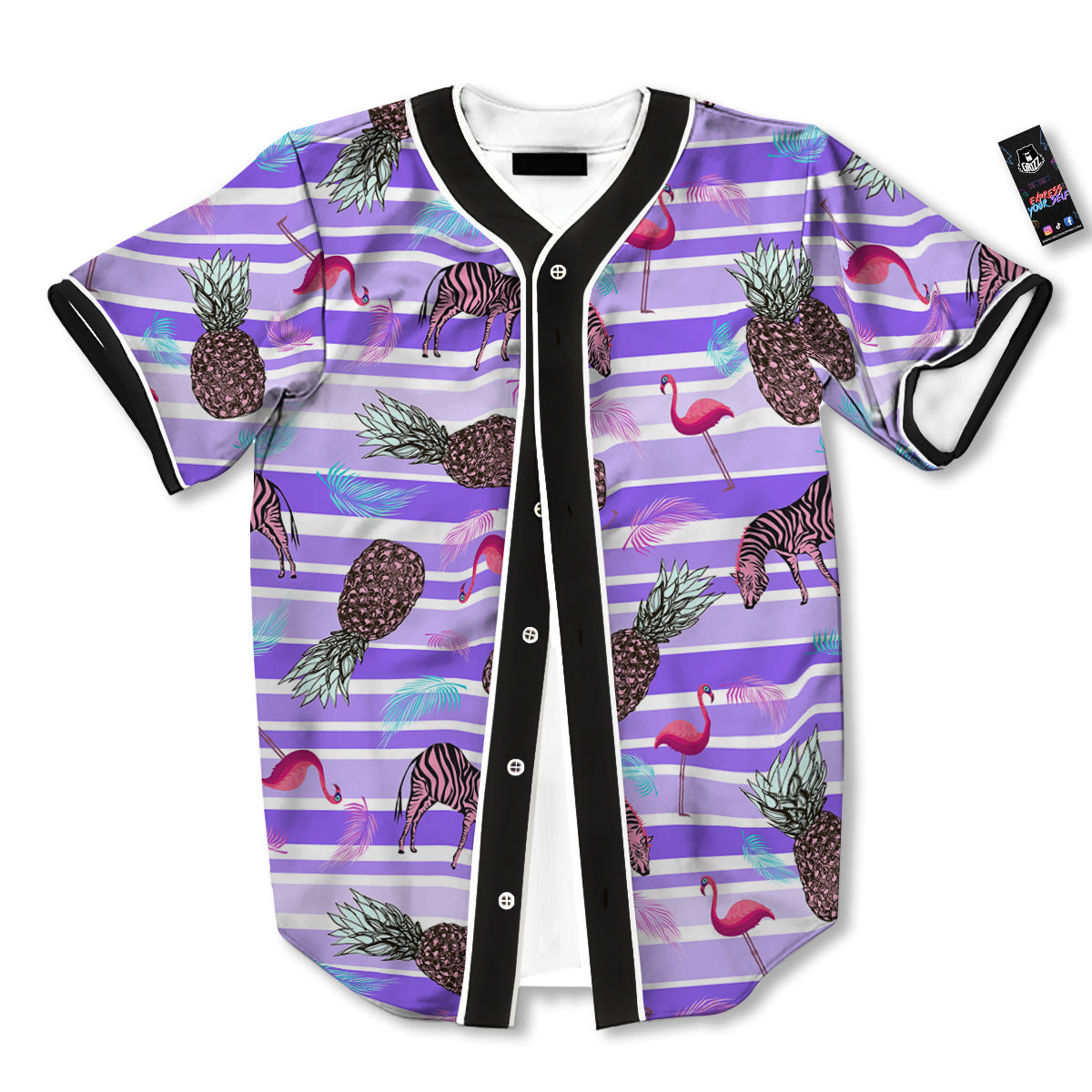 Pineapple Zebra Vintage Print Pattern Baseball Jersey-grizzshop